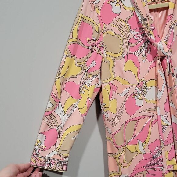 Tahari Shirt Dress Women Size 8 NEW Pink Retro 60 Pink Floral Mini Stretchy Knit - Picture 6 of 12